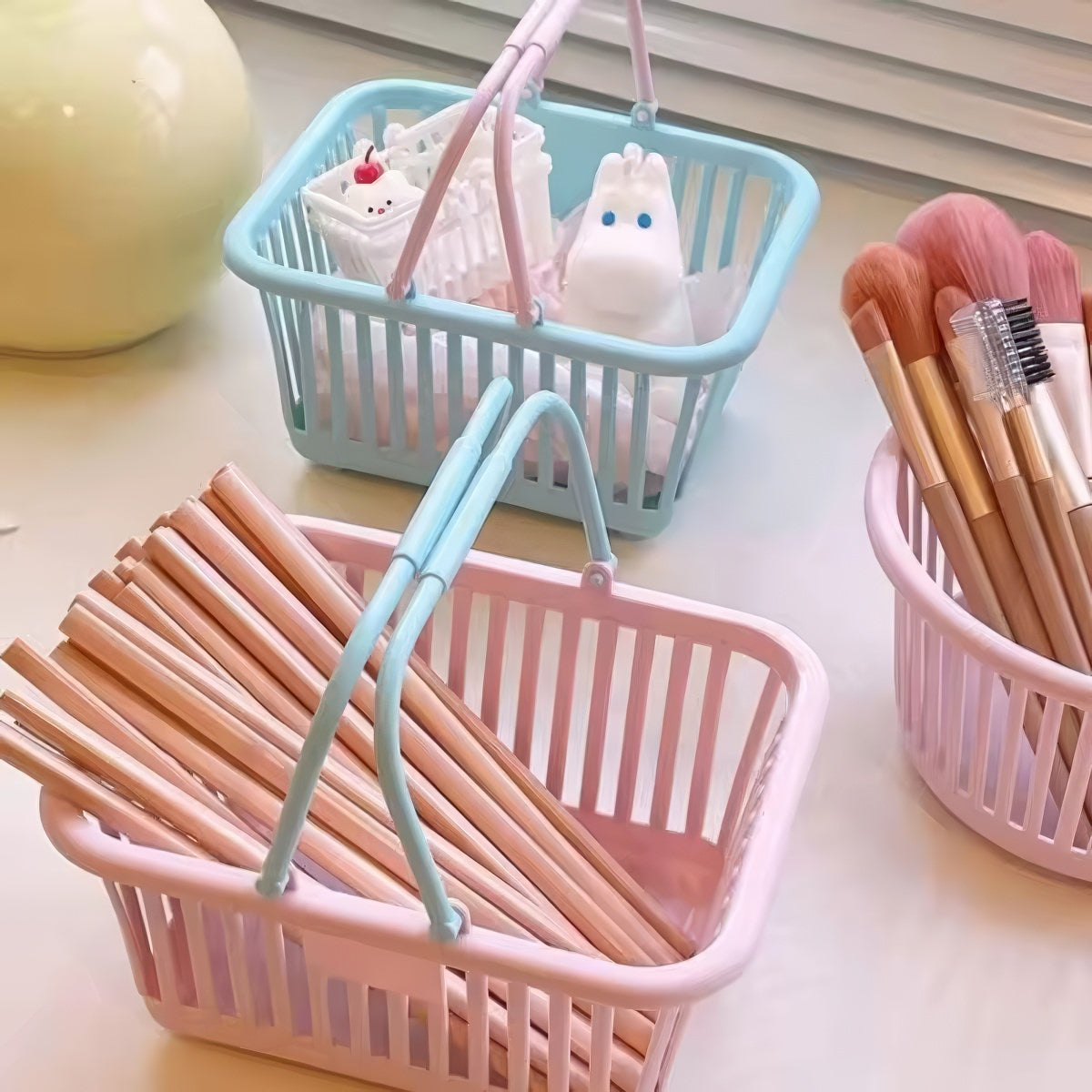 mini pastel storage shopping basket