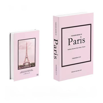 Fake book storage titled 'Fashion Book of Paris' with Eiffel Tower image on a white background