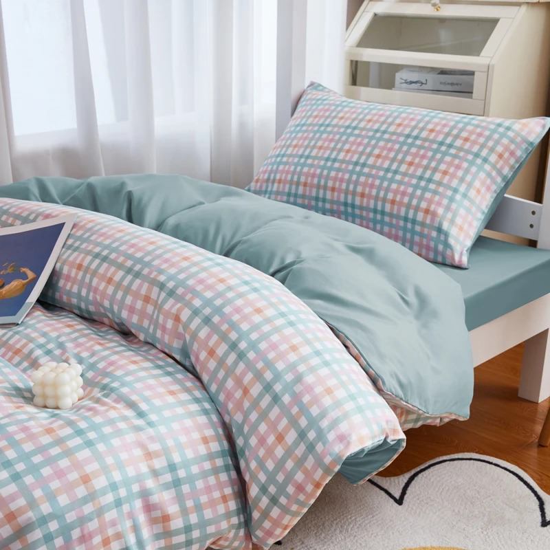 dorm room simple and cheap pastel blue plaid print bedding duvet cover set roomtery