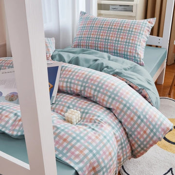 dorm room simple and cheap pastel blue plaid print bedding duvet cover set roomtery