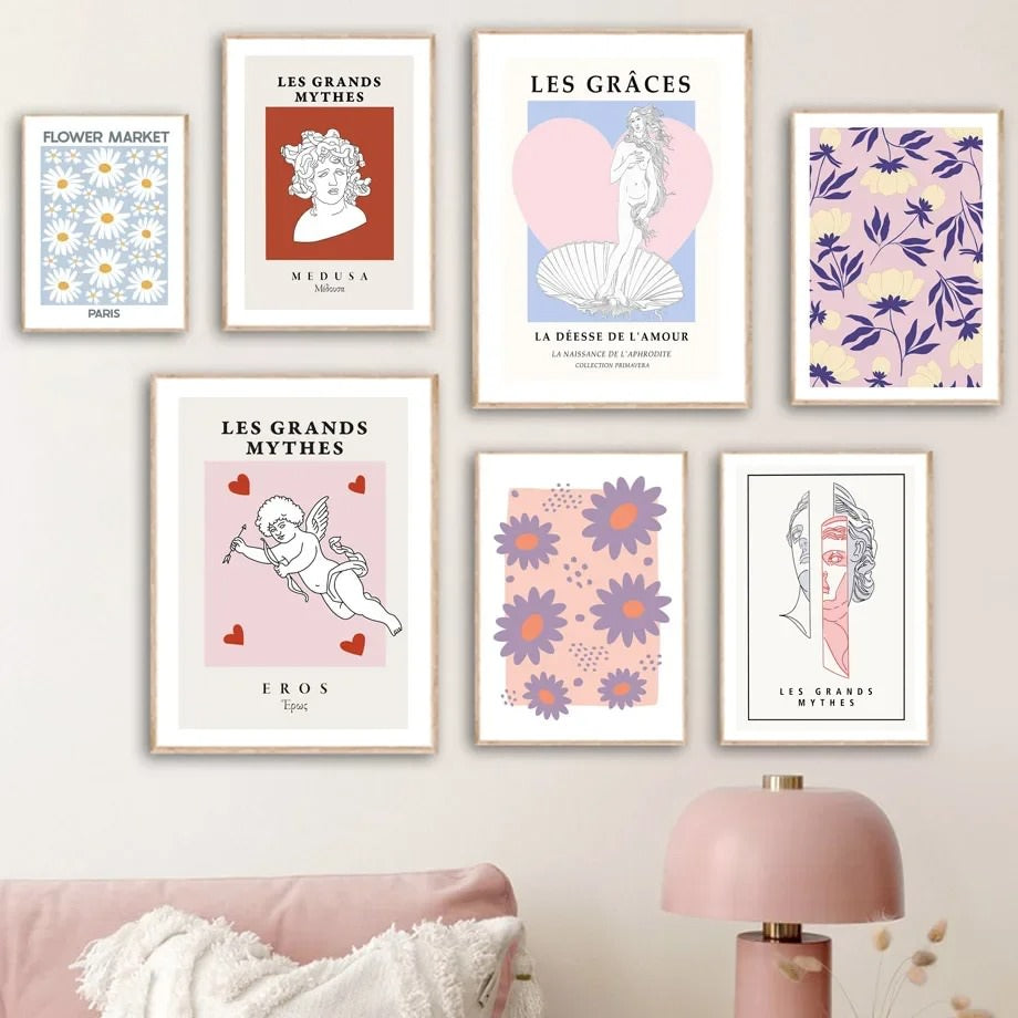 modern art gallery wall canvas posters danish pastel aesthetic room decor roomtery