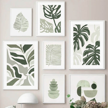 monstera leaf painting sage green aesthetic gallery wall art canvas poster roomtery