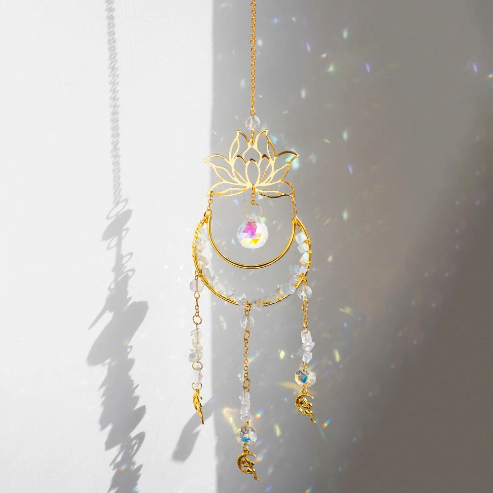 lotus and moon shaped hanging sun catcher roomtery aesthetic room decor