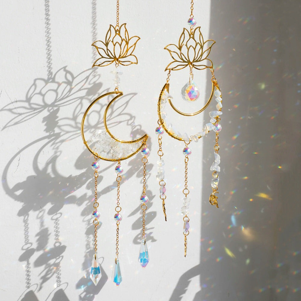 lotus and moon shaped hanging sun catcher roomtery aesthetic room decor
