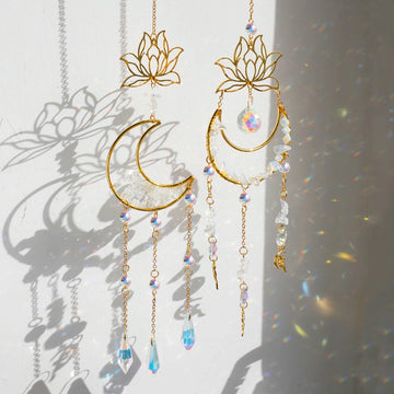 lotus and moon shaped hanging sun catcher roomtery aesthetic room decor