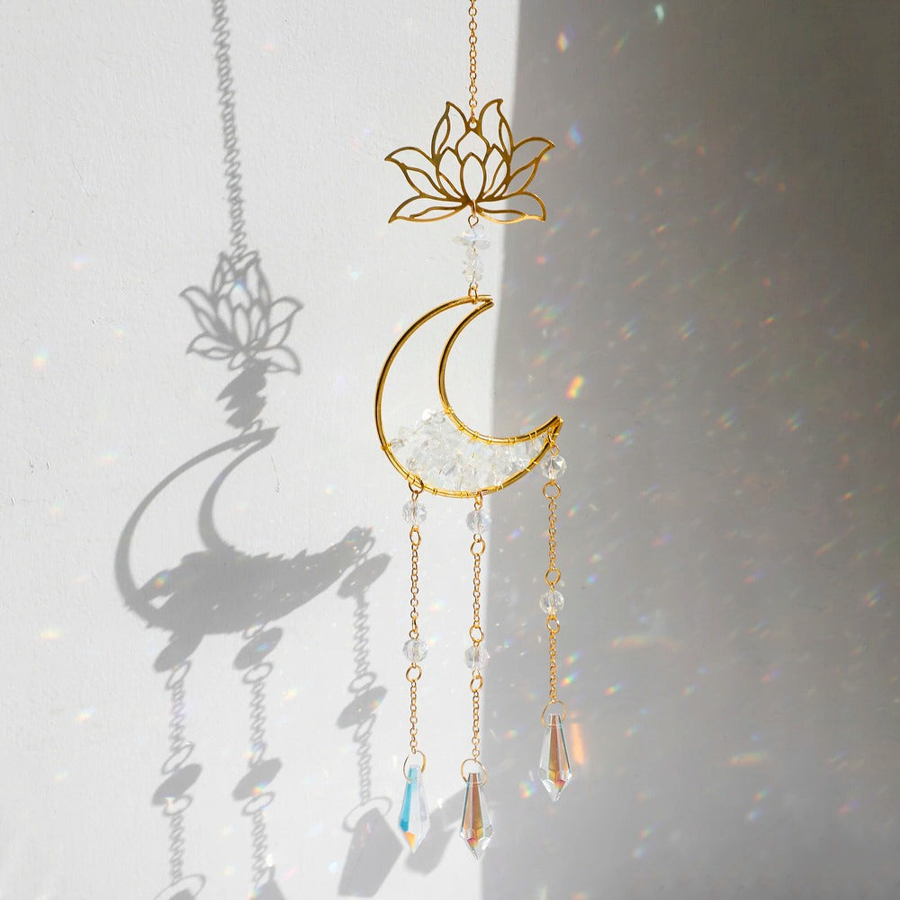 lotus and moon shaped hanging sun catcher roomtery aesthetic room decor