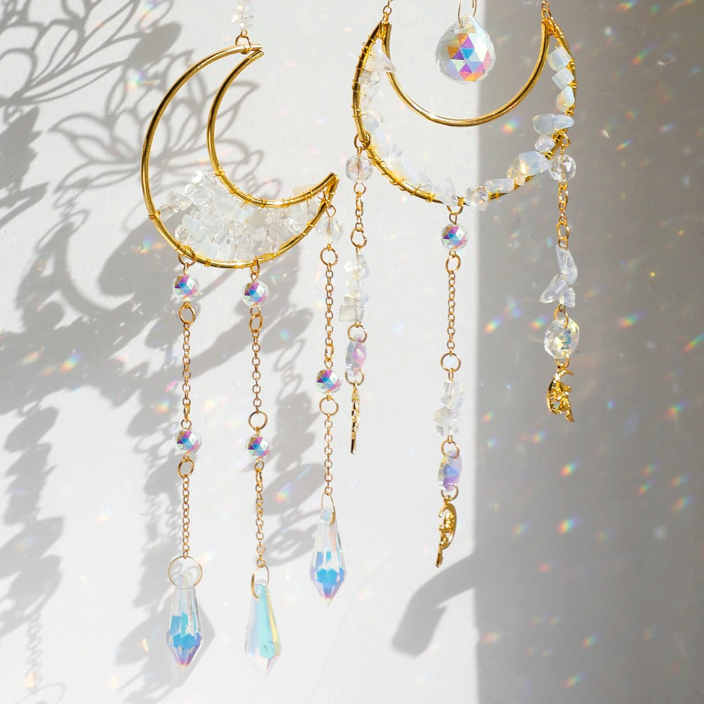 lotus and moon shaped hanging sun catcher roomtery aesthetic room decor