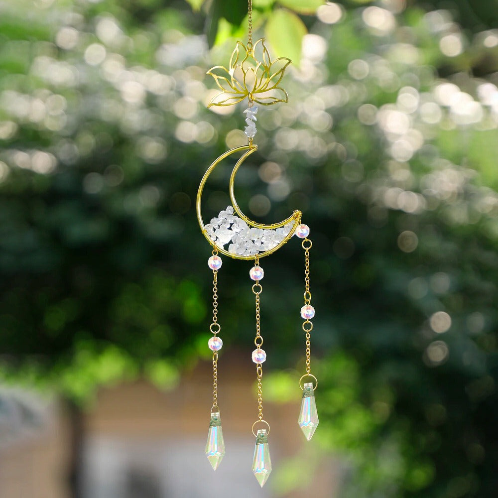 lotus and moon shaped hanging sun catcher roomtery aesthetic room decor