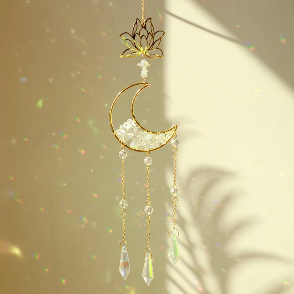 lotus and moon shaped hanging sun catcher roomtery aesthetic room decor