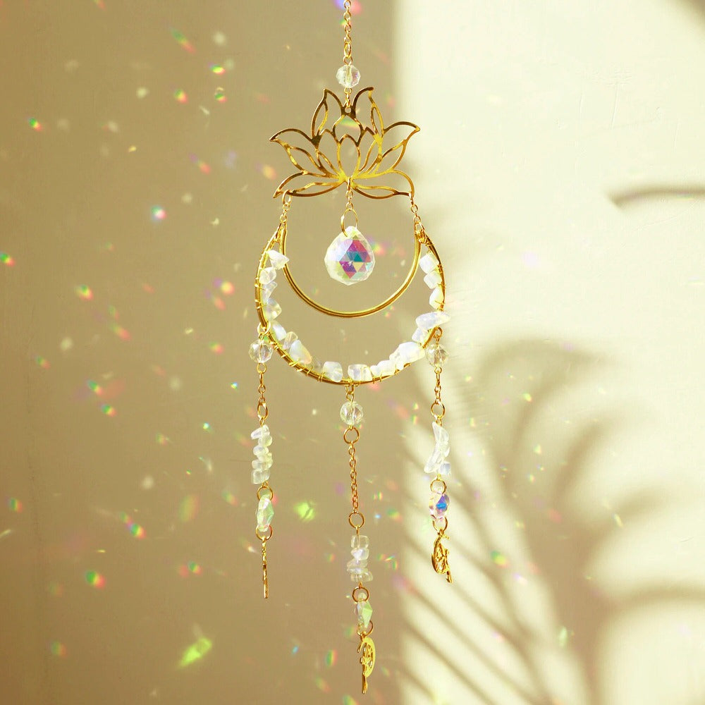 lotus and moon shaped hanging sun catcher roomtery aesthetic room decor
