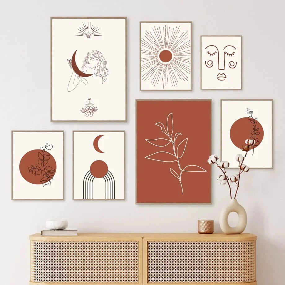 boho aesthetic brown color styled wall art print gallery wall canvas posters roomtery aesthetic room decro