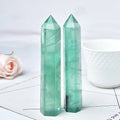 Natural green fluorite crystal hexagonal pointing tower