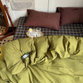 bold olive color duvet cover with plaid printed sheets rustic bedding set