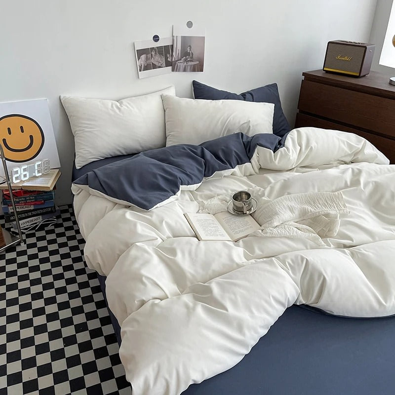 pastel aesthetic solid double color two sided bedding duvet cover set roomtery