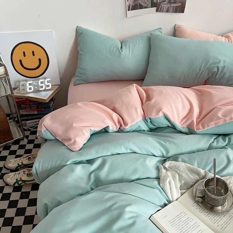 pastel aesthetic solid double color two sided bedding duvet cover set roomtery