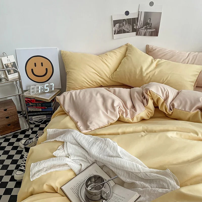 pastel aesthetic solid double color two sided bedding duvet cover set roomtery