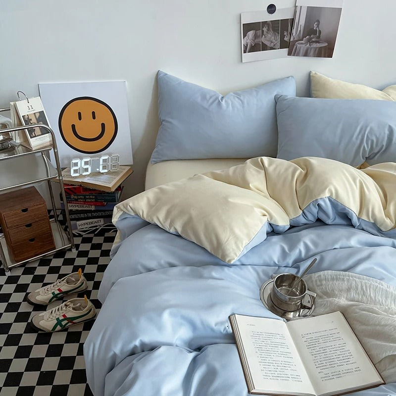 pastel aesthetic solid double color two sided bedding duvet cover set roomtery