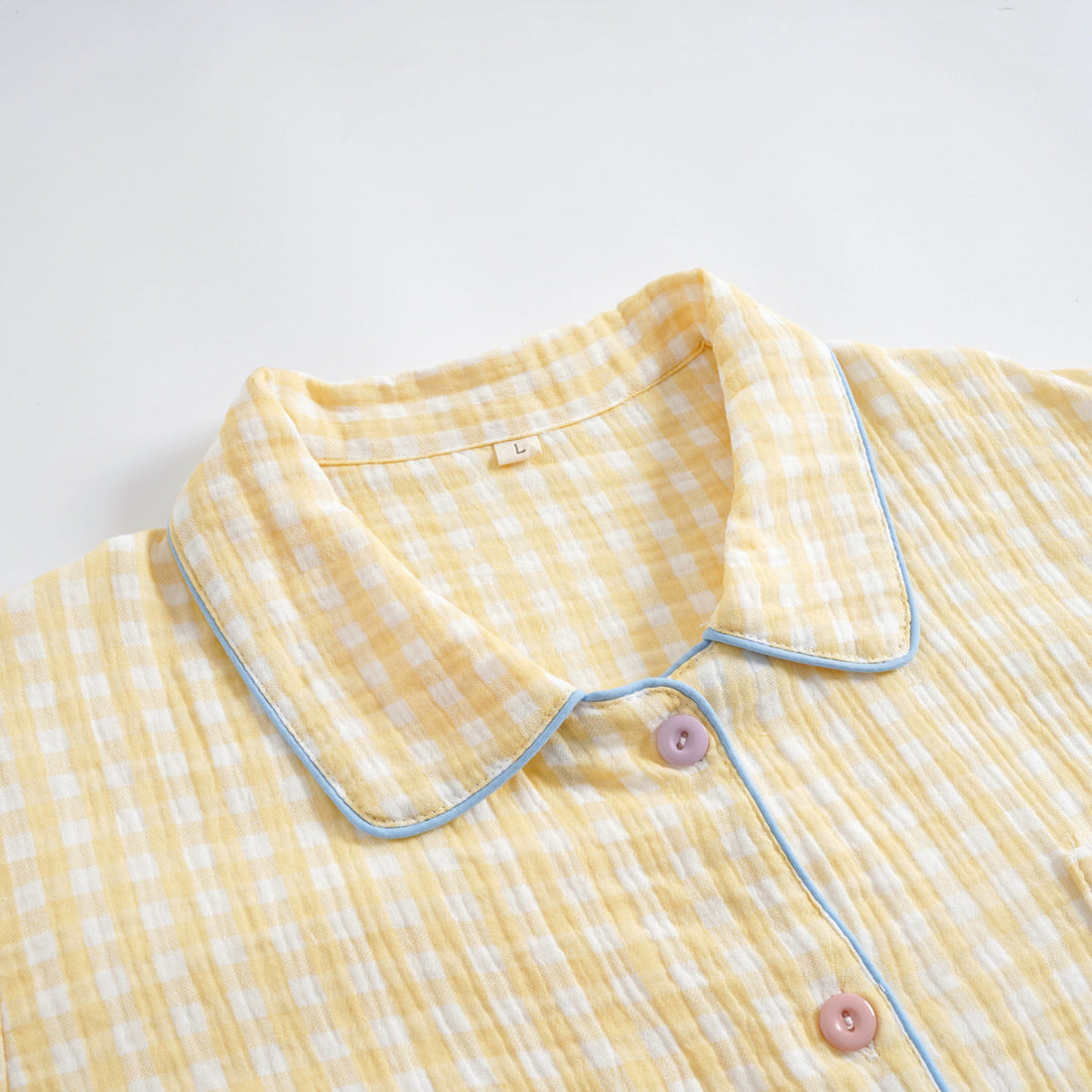 pastel gingham print long sleeve cotton pajama set