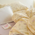 pastel aesthetic levender bloom print floral cotton bedding duvet cover set in light beige and lilac