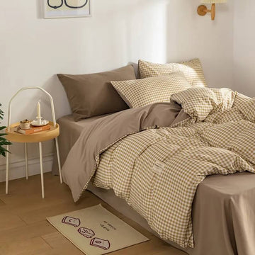 pastel small plaid print aesthetic bedding duvet cover set roomtery