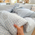 kawaii pastel aesthetic plaid print bedding duvet cover set