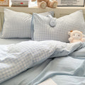 kawaii pastel aesthetic plaid print bedding duvet cover set