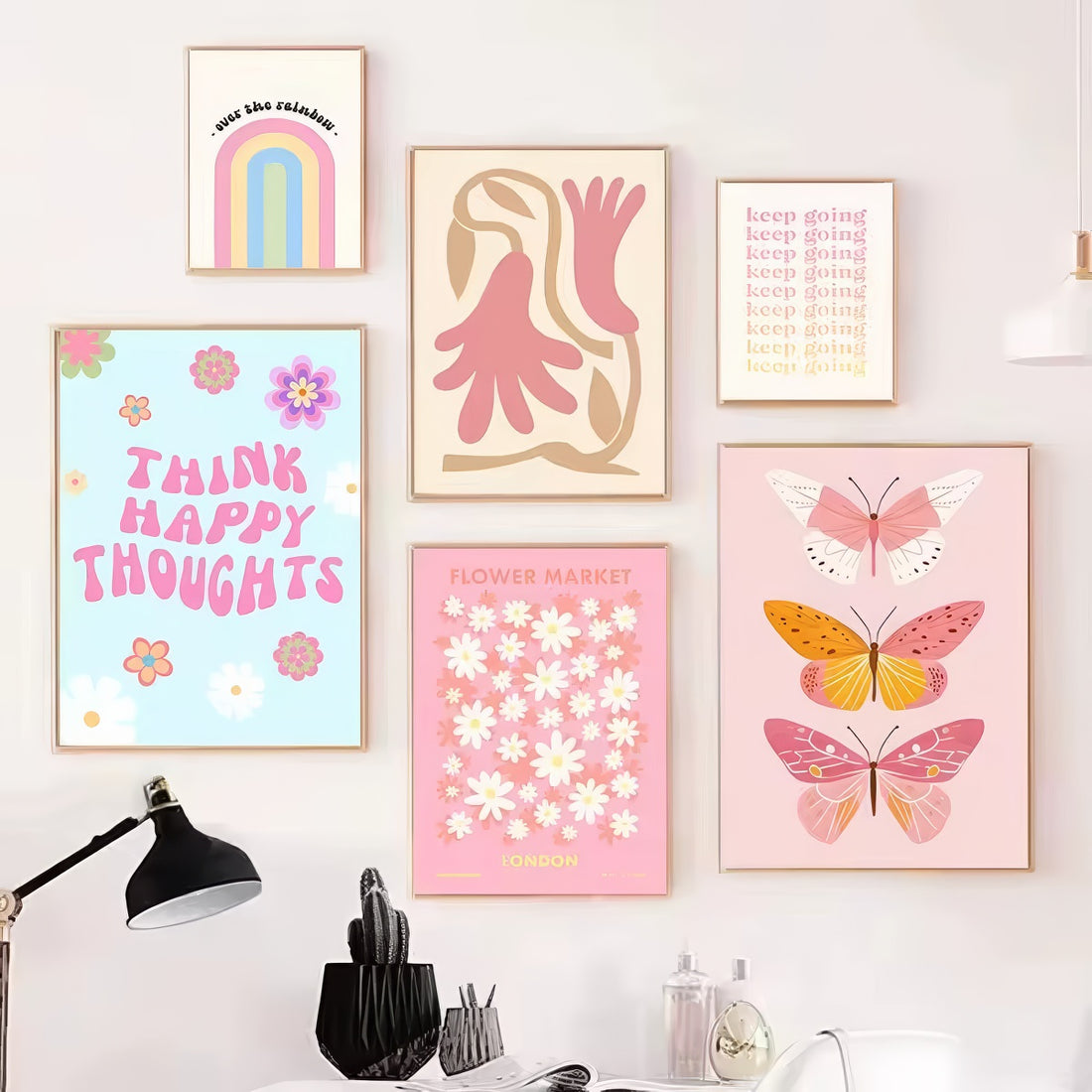 retro pastel aesthetic gallery wall art collage canvas posters