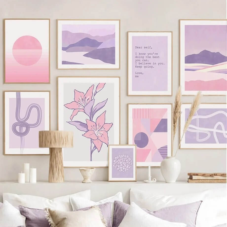 pastel purple minimalist art gallery wall canvas posters for room roomtery