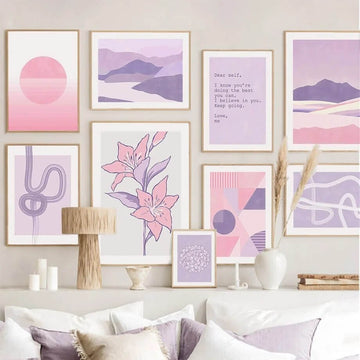 pastel purple minimalist art gallery wall canvas posters for room roomtery