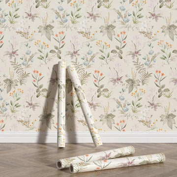 Beige Cottagecore Floral Removable Wallpaper