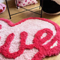 pink love word heart shaped tufted accent rug roomtery aesthetic room decor