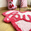 pink love word heart shaped tufted accent rug roomtery aesthetic room decor