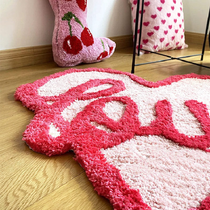 pink love word heart shaped tufted accent rug roomtery aesthetic room decor