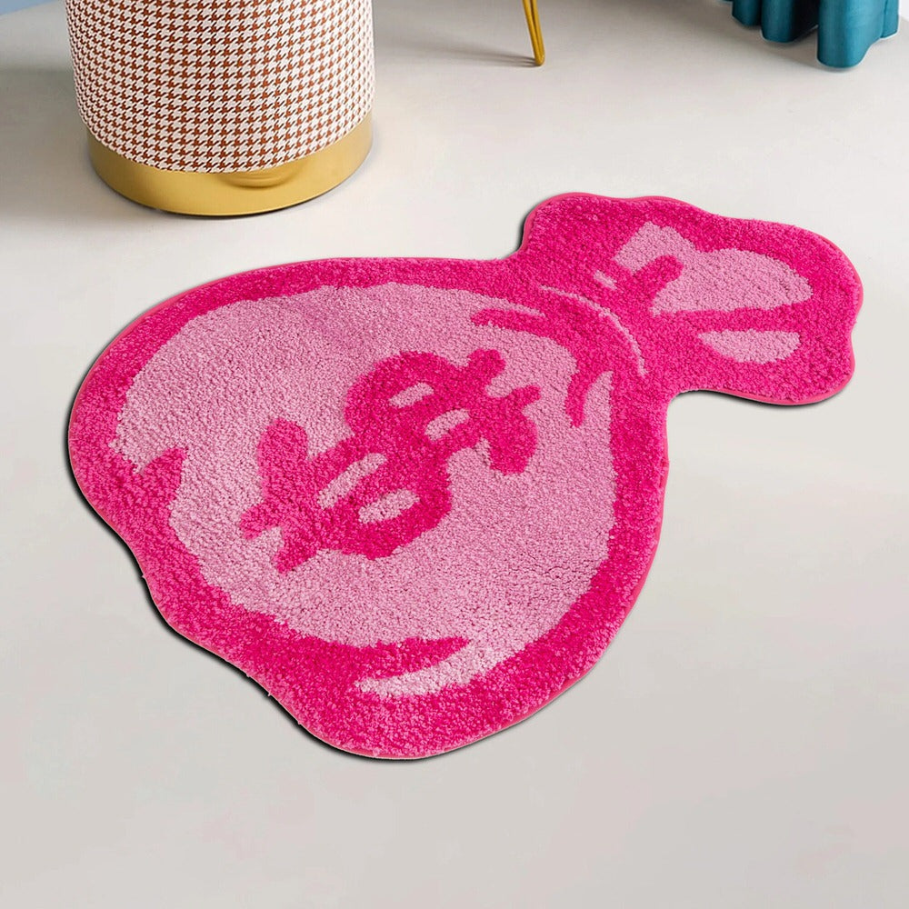 pink money bag tufted fluffy accent rug roomtery