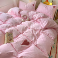 cute pink washed cotton bedding ducet cover set with red embroidered hearts roomtery