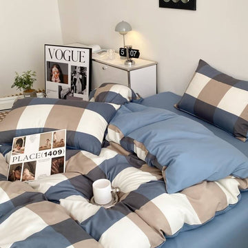 plaid pattern aesthetic duvet cover and shams set with bed sheet bedding set roomtery