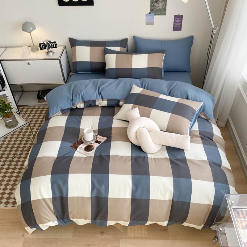 plaid pattern aesthetic duvet cover and shams set with bed sheet bedding set roomtery