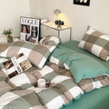 plaid pattern aesthetic duvet cover and shams set with bed sheet bedding set by roomtery