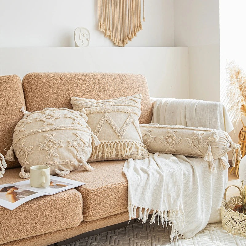 Beige Boho Tufted Cushion Cover, 1