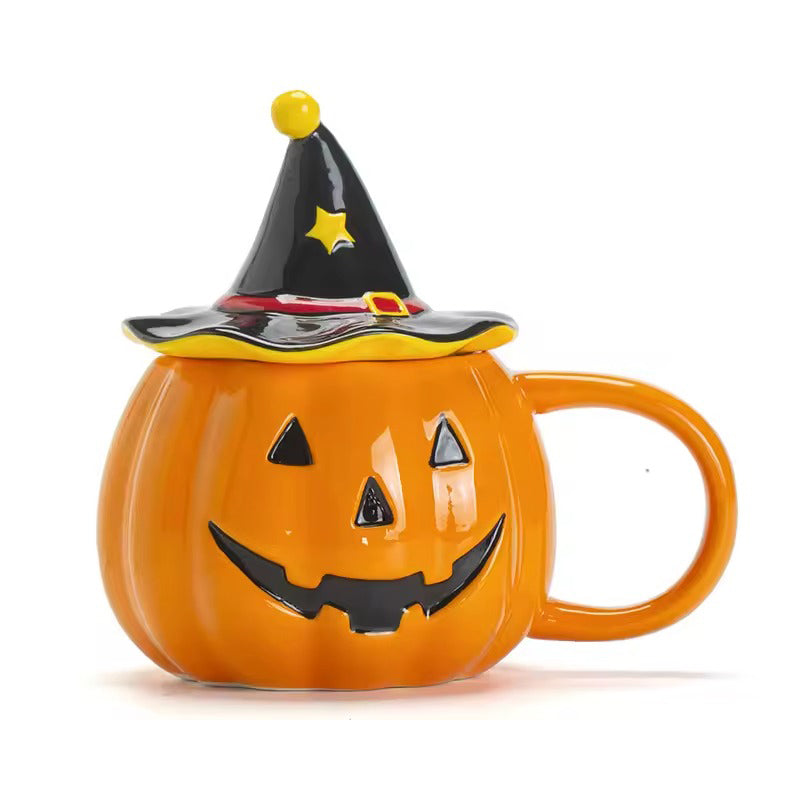 Pumpkin-shaped mug with witch hat lid halloween aesthetic