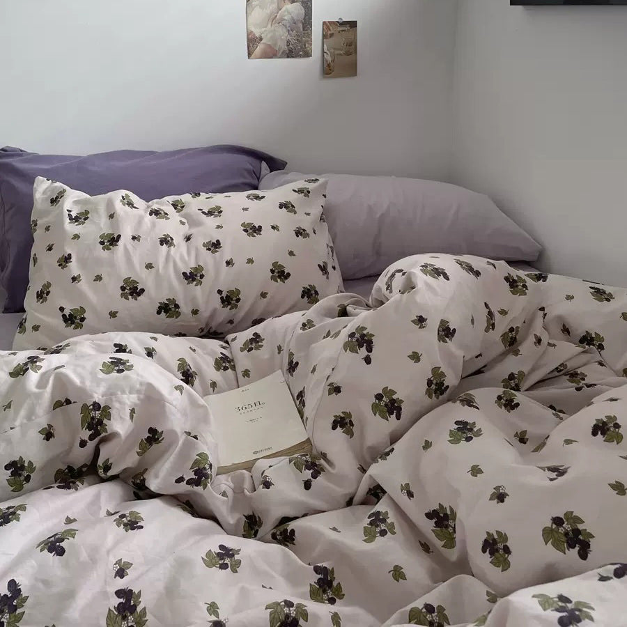 purple grape vine print vintage aesthetic bedding set roomtery