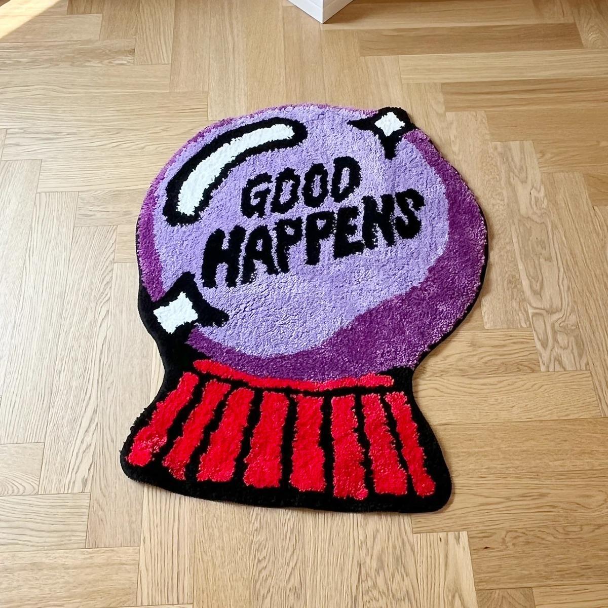 cute purple magic ball tufted accent throw rug for witchcore aesthetic