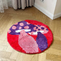 trippy indie purple mushrooms decorative tufted round accent rug