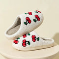 red cherries print soft plush material aesthetic house slippers