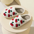red cherries print soft plush material aesthetic house slippers