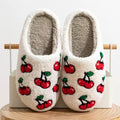 red cherries print soft plush material aesthetic house slippers