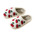 red cherries print soft plush material aesthetic house slippers