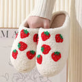 red strawberries printed soft plush material aesthetic house slippers