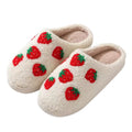 red strawberries printed soft plush material aesthetic house slippers