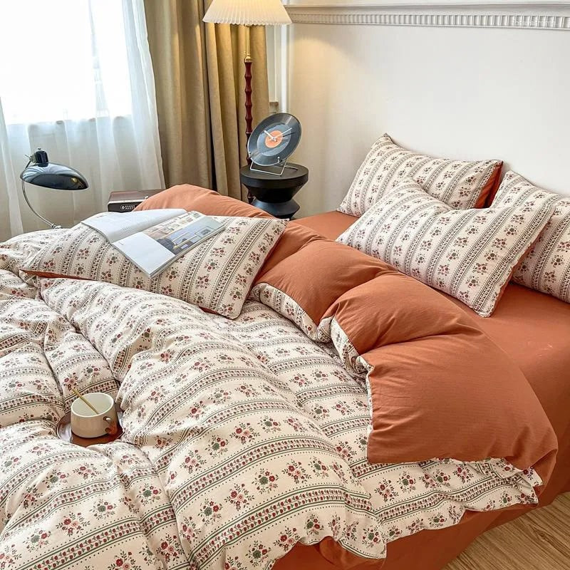 vintage brown floral print aesthetic bedding duvet cover set roomtery